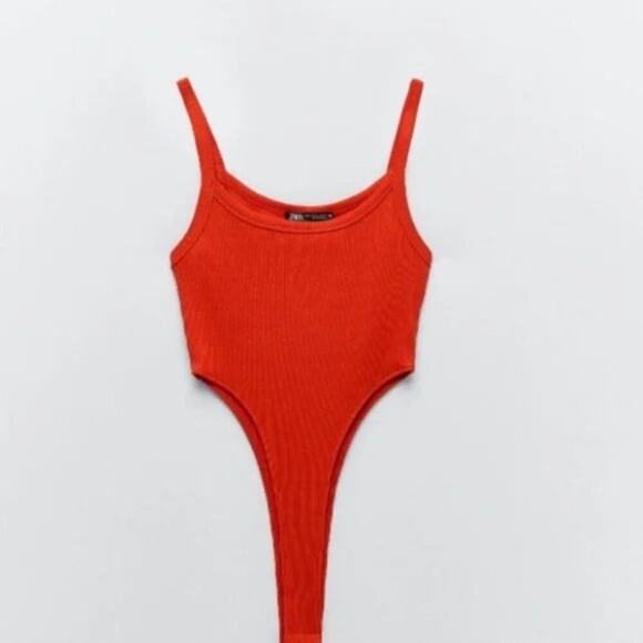 Zara Red High Cut Ribbed Bodysuit - Picture 2 of 6